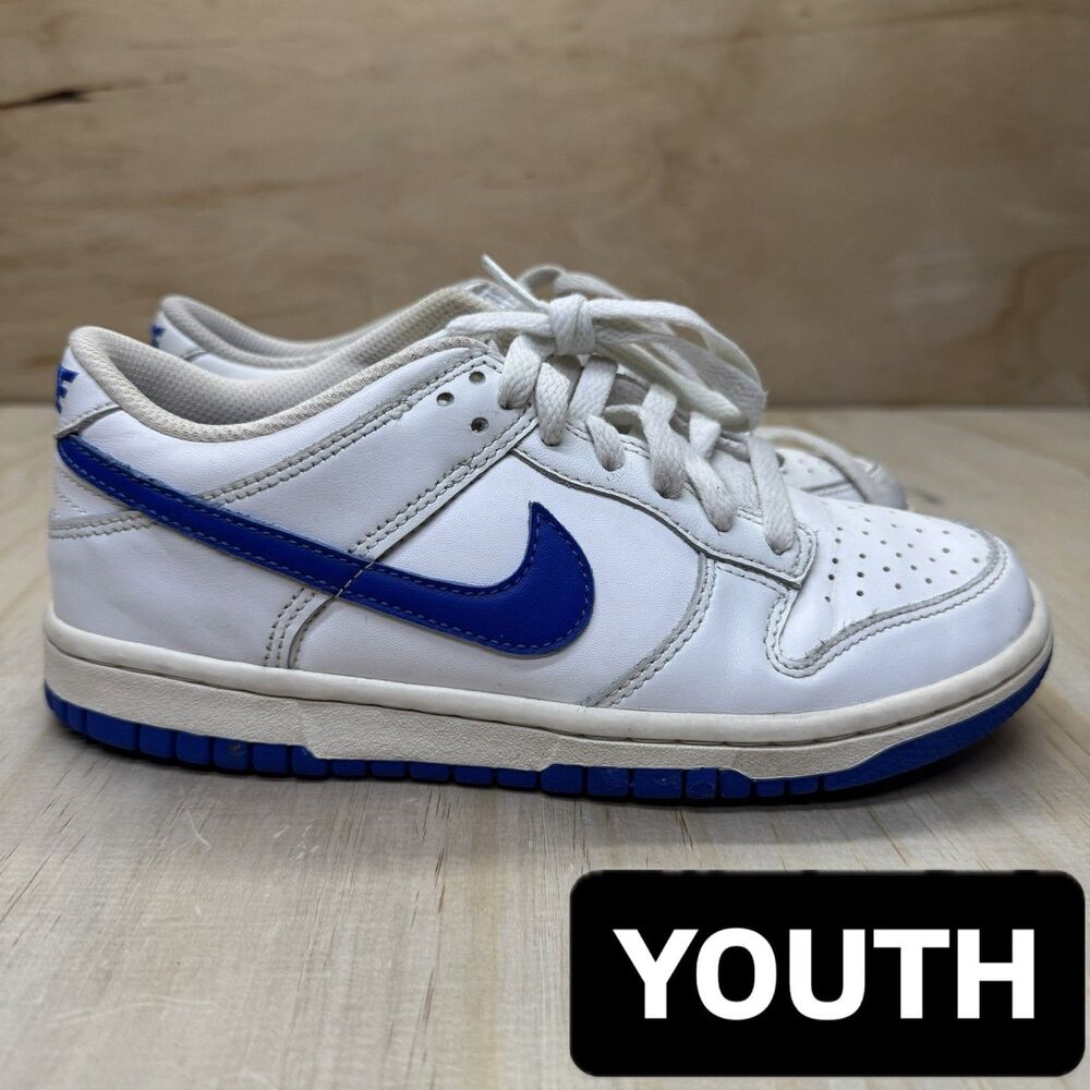 USED sz 4.5Y YOUTH Nike Dunk Low GS Summit White/Hyper Royal Blue DH9765-105